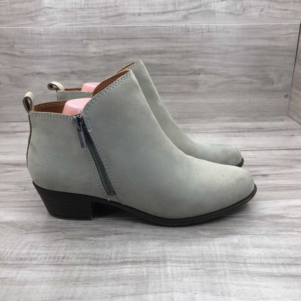 Lucky Brand Ankle Boots Womens 8W Basel Wrought Iron Leather Double Zip Booties